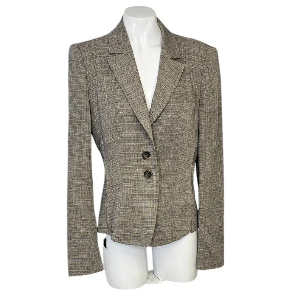 Escada Taupe Plaid Tailored Blazer